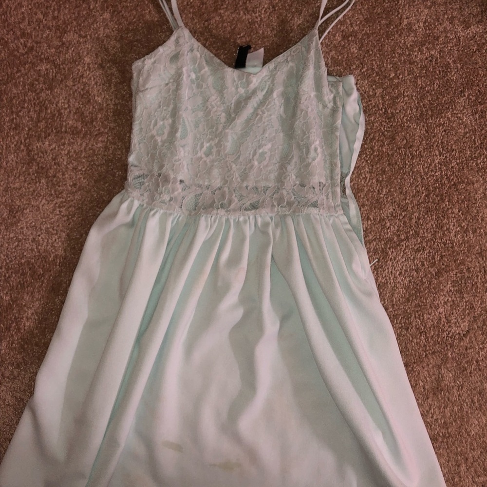 light blue dress with see through lace in middle